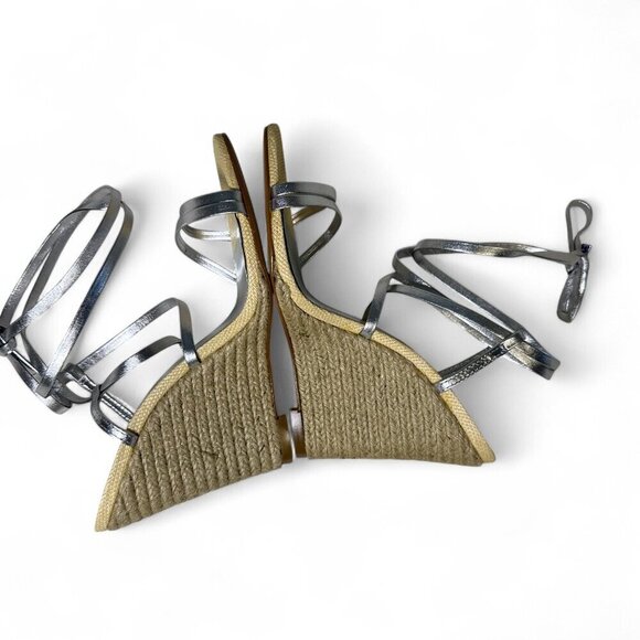 Schutz Women's Deonne Metallic Silver Leather Wedge Sandal Sz 7 NEW IN BOX - Picture 14 of 14